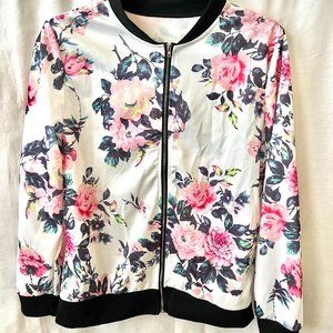 Women's Floral Crew Neck Lightweight Jacket (runs smaller best fit for M…